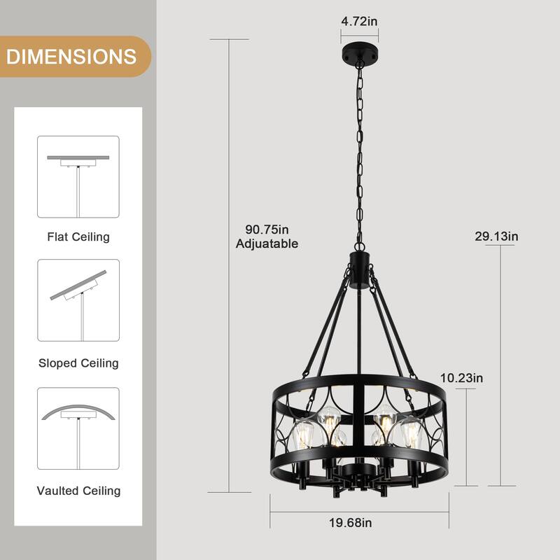 19.68-inch Retro Elegant 6-Light Metal Chandelier with Adjustable Height