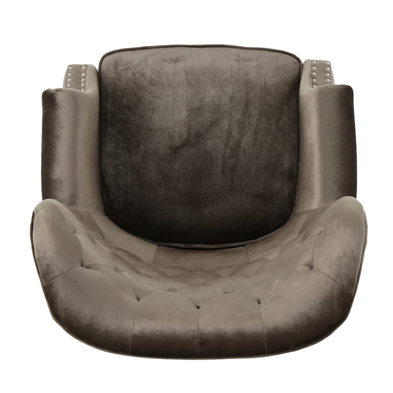 Roomfitters Velvet Tufted Accent Chair with Rolled Arms and Nailhead Trim, Classic Lounge Chair