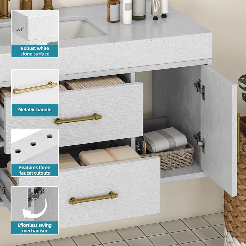Moasis 40"/48" Wide Floating Wall Mounted Bathroom Vanity with 2 Drawers & 2 Storage Cabinet