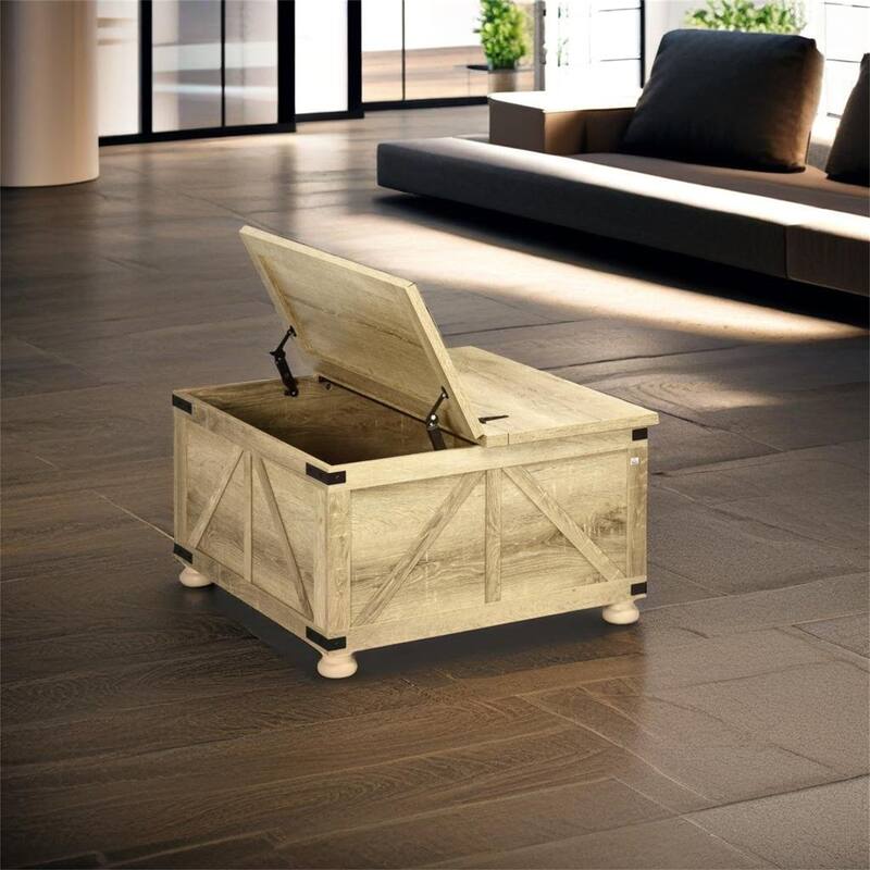 Farmhouse Coffee Table with Storage - Natural