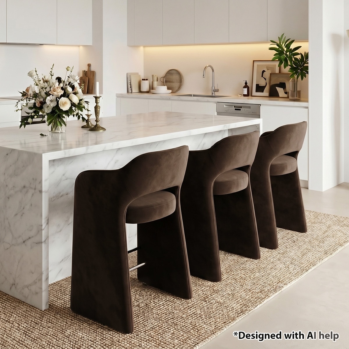 24" Seat Height Upholstered Velvet Counter Stool with Arm(Set of 3)