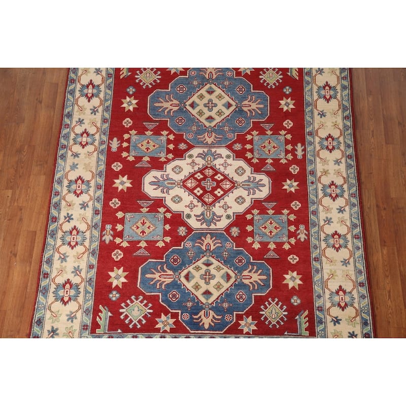 Traditional Kazak Area Rug Hand-Knotted Red Wool Carpet - 5'8" x 7'9"