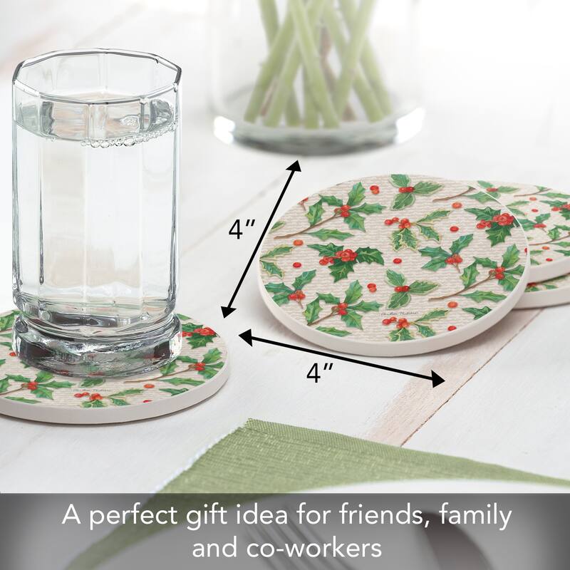 Happy Holly 4 Pack Absorbent Stone Coasters with Protective Cork Backing Made in The USA Absorbent Easily Wipes Clean