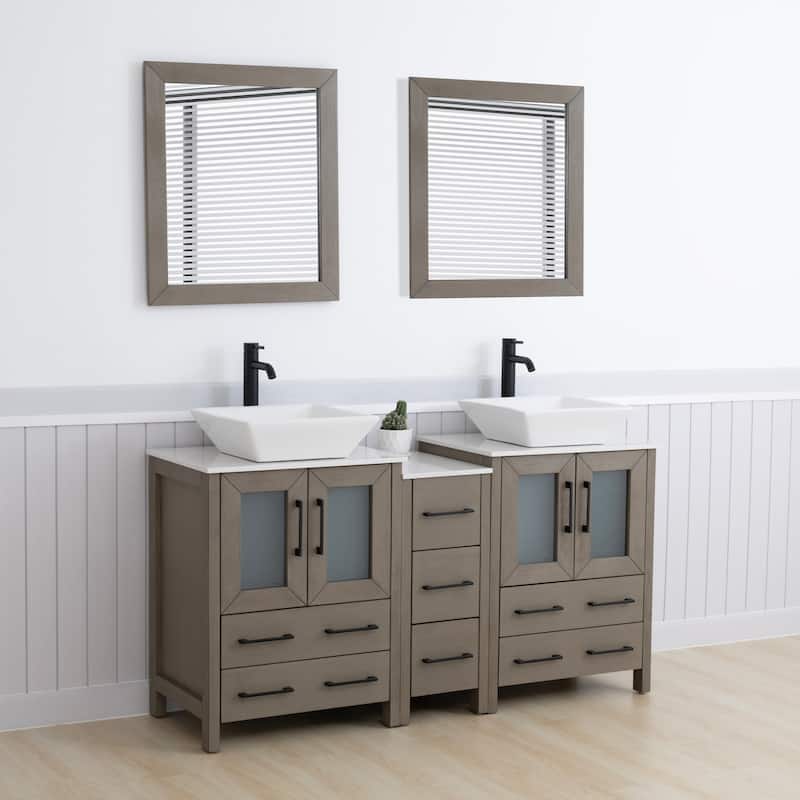 Vanity Art 60" Double Sink Bathroom Vanity Set with Engineered Marble Top and Free Mirror - 60 W X 18.5 D X 31.1 H