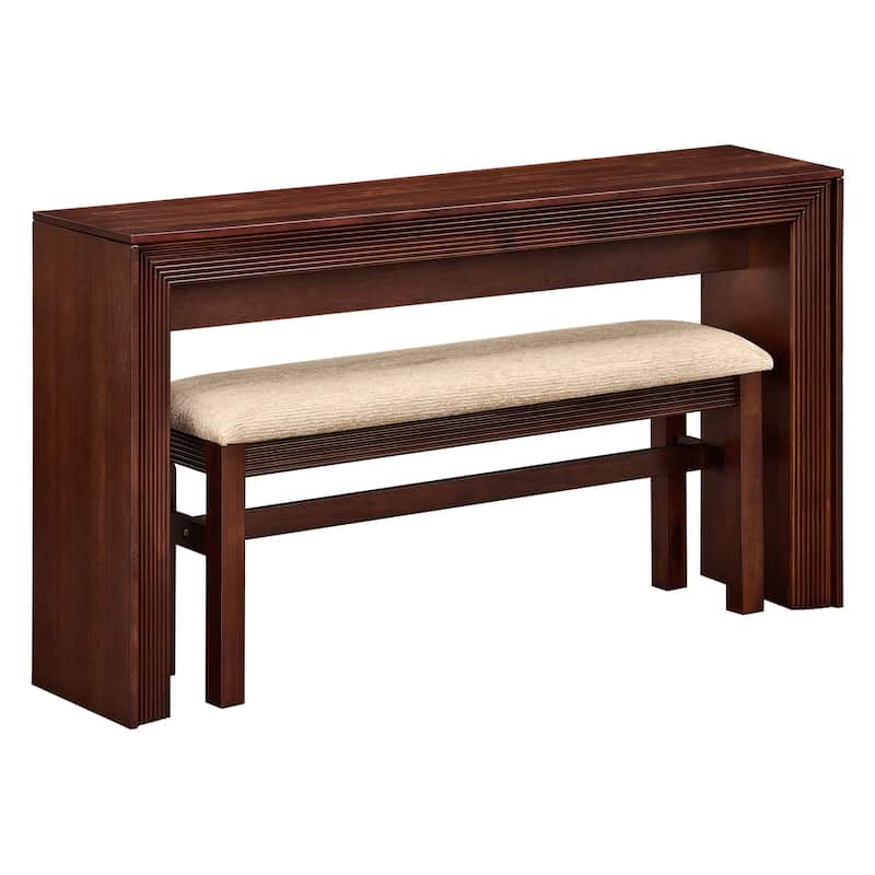 Fluted Counter Height Bar Table Set for Two with Upholstered Bar Stool and Solid Wood Legs