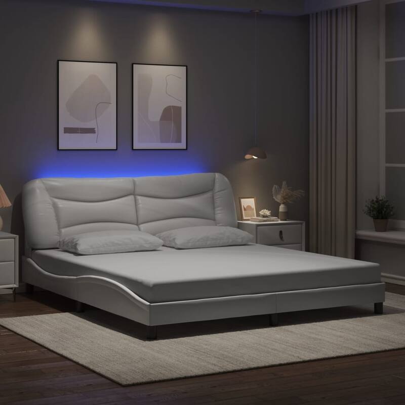 vidaXL Bed Frame with LED Lights Base Platform Bedroom Furniture Faux Leather