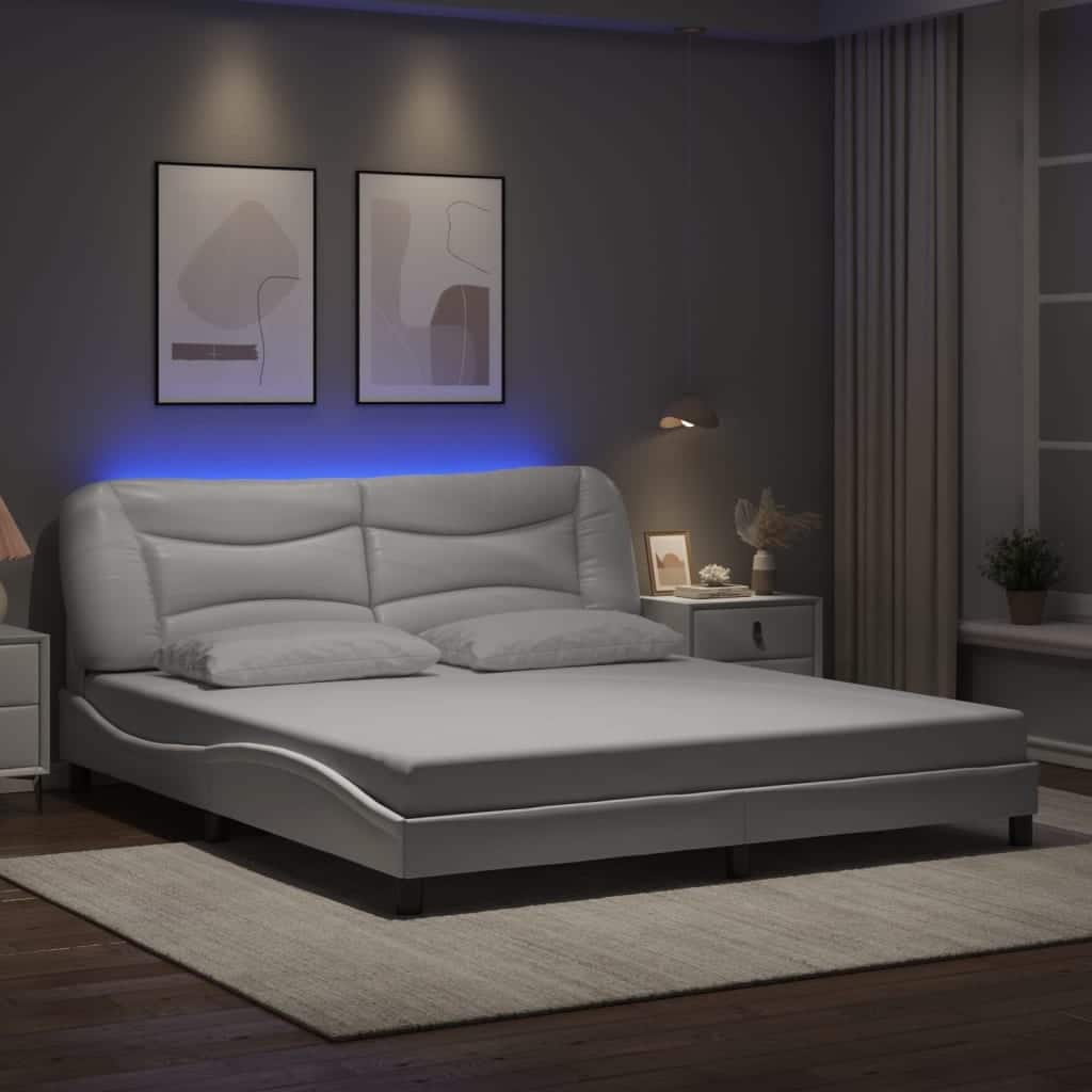 vidaXL Bed Frame with LED Lights Base Platform Bedroom Furniture Faux Leather