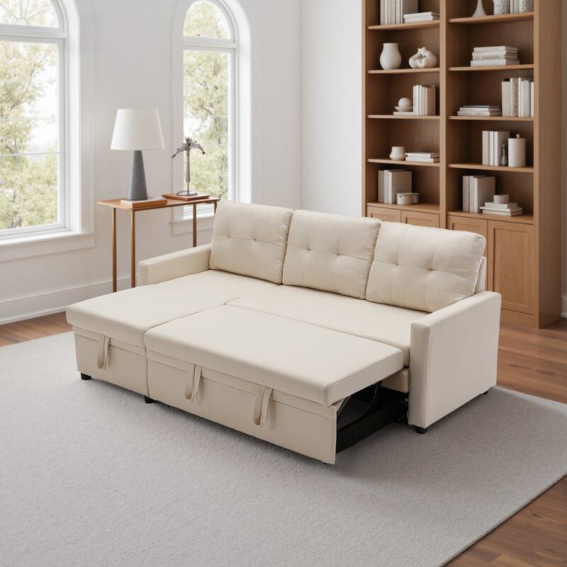 79" W L Shaped Reversible Convertible Pull Out Couch Bed Sleeper Sofa