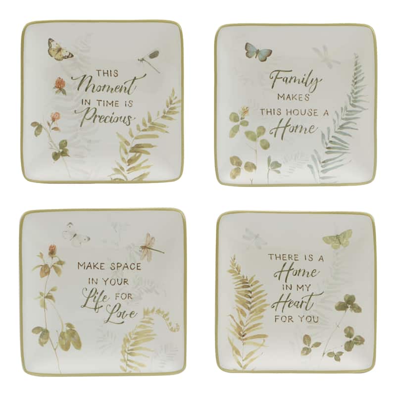 Certified International Green Fields 6" Canape/Luncheon/Appetiser Plates, Set of 4 Assorted Designs - 11' x 11'