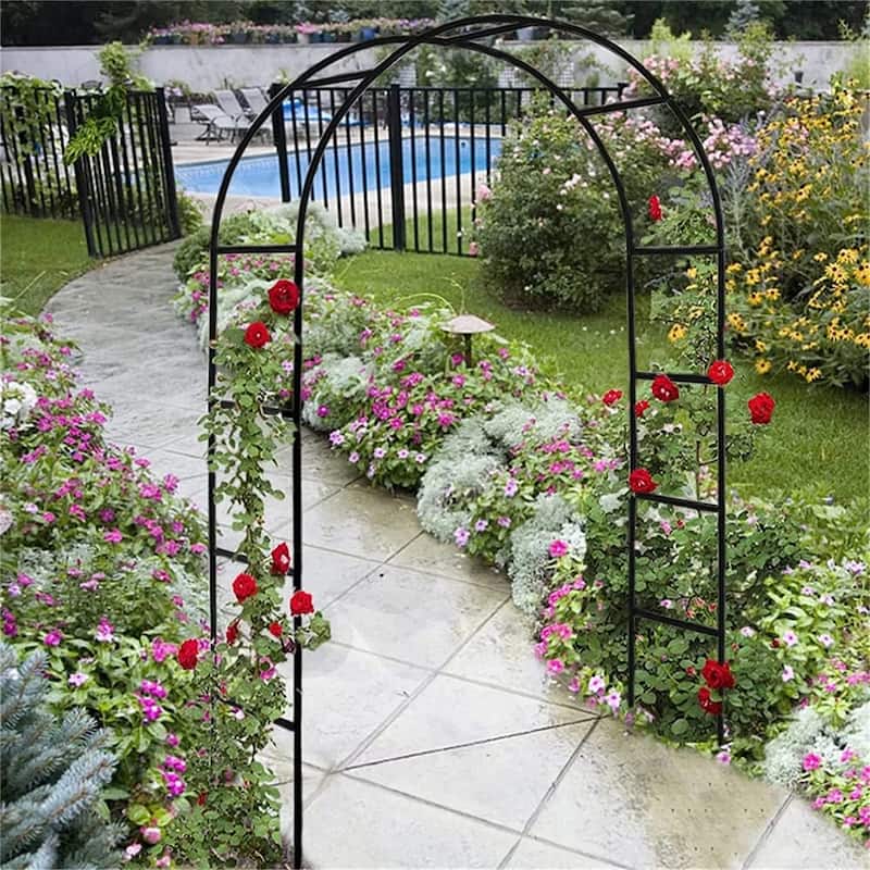 57W x 94H Inch Garden Arch Heavy Duty Metal Trellis Climbing Plants Vine Rack Wedding Stand Decor - Black