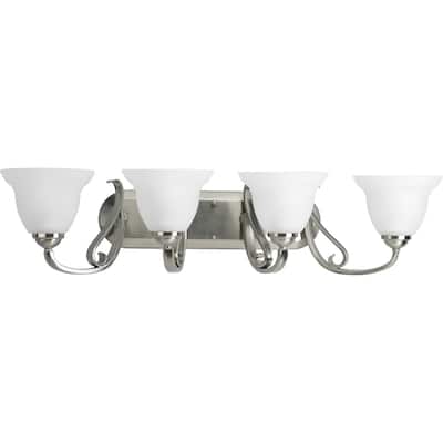 Torino Collection Four-Light Brushed Nickel Etched Glass Transitional Bath Vanity Light - 7.625" x 34" x 9"