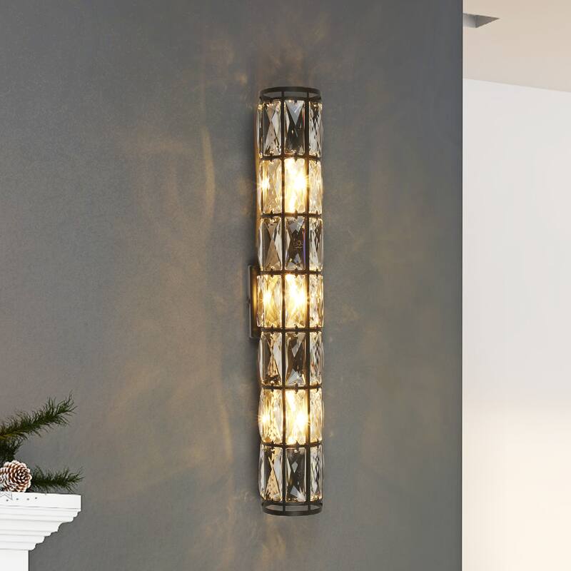 Aulia Modern Crystal 3-Light Glass Wall Sconce Black Bathroom Vanity Light - 23.5'' L x 3.5'' W x 3.5'' H