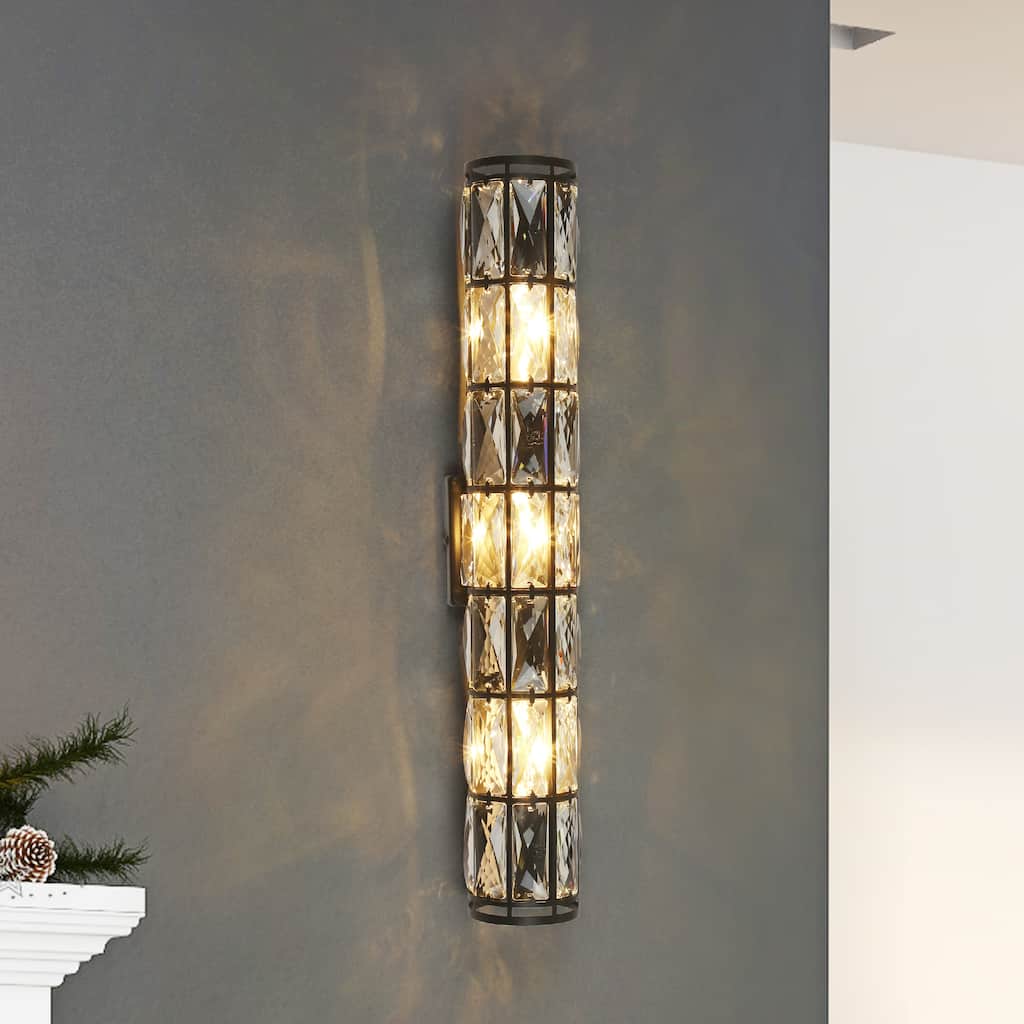 Aulia Modern Crystal 3-Light Glass Wall Sconces Black Bathroom Vanity Lights - 23.5'' L x 3.5'' W x 3.5'' H