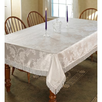 Violet Linen Majestic Jacquard Damask Pattern Fringed Tablecloth