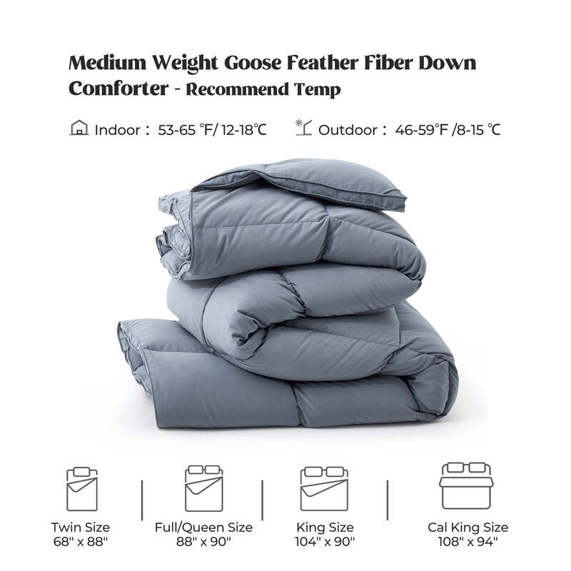Year-round & Lightweight White Goose Down Duvet Insert Comforter - Cal King (108"x94") - All Season Dark Gray