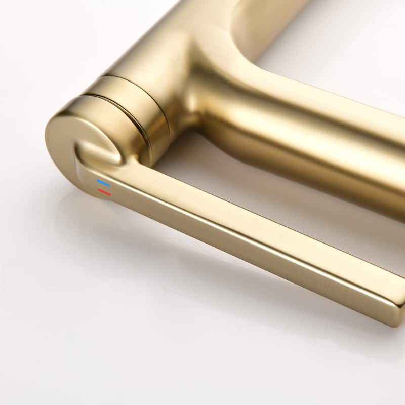 Single Handle Bathroom Sink Faucet Brass Modern 1 Holes Bathroom Vanity Basin Taps Brushed Gold