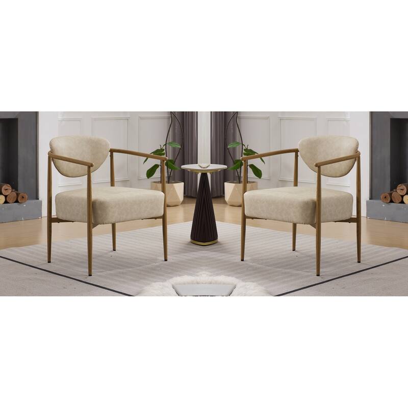 Beige Vanity Chair Dining Chair Accent Chair Set of 2 Reception Chair Leather Kitchen Chair with Metal Legs