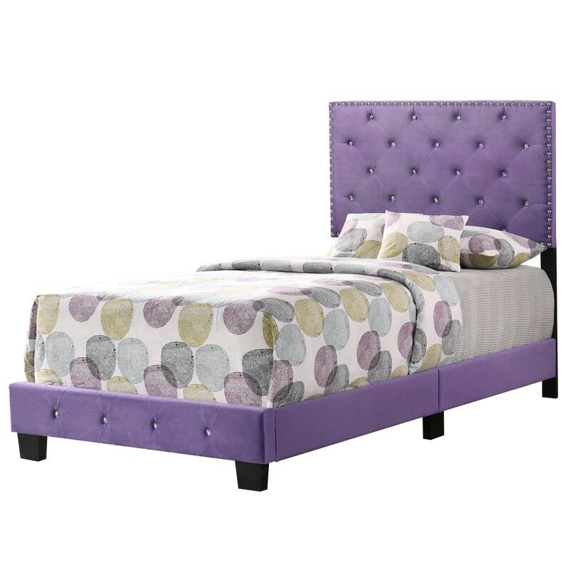 Velvet Upholstered Tufted Twin Panel Bed - 77" - Purple