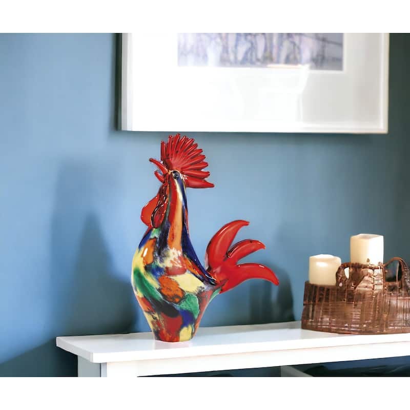 HomeRoots 11" Red Murano Glass Rooster Figurine Tabletop Sculpture