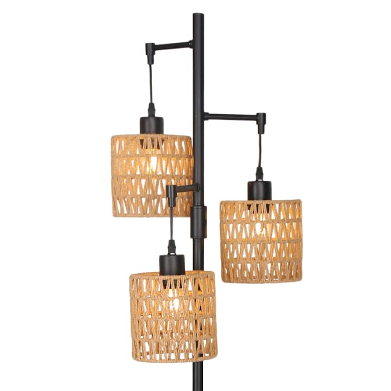 3 Light Standing Lamp Rattan Boho Tree Floor Lamps