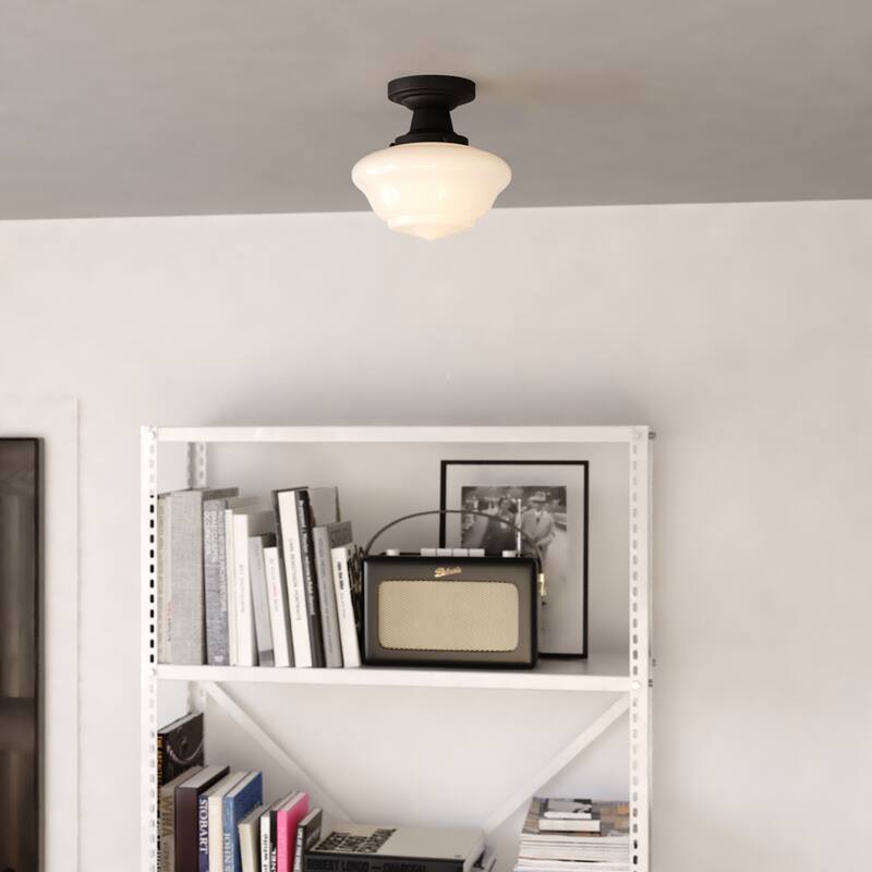 Eastgate 8.75-in W Traditional Semi Flush Mount Ceiling Light White Schoolhouse Glass