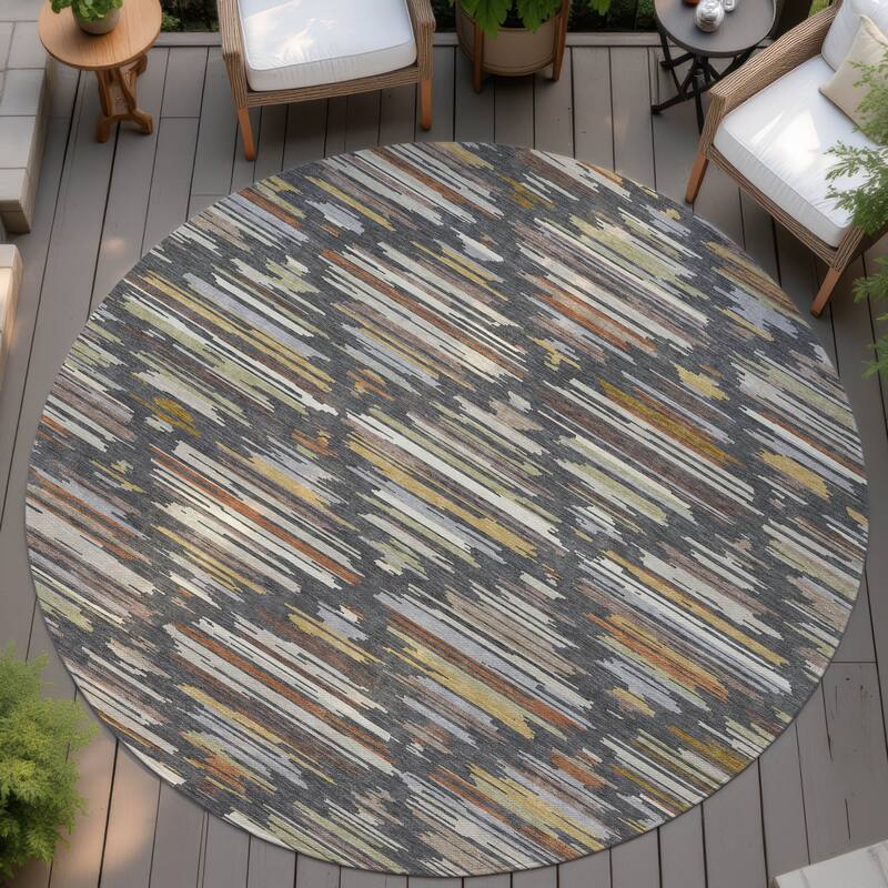 Machine Washable Indoor/ Outdoor Modern Trellis Chantille Rug - Charcoal - 8' x 8'