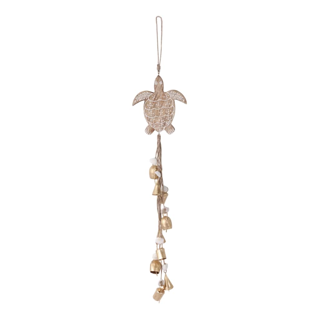 Wood Metal Sea Turtle with Shell Wind Chime Hanging Decor - 29" Brown - 5.75" x 2" x 29"