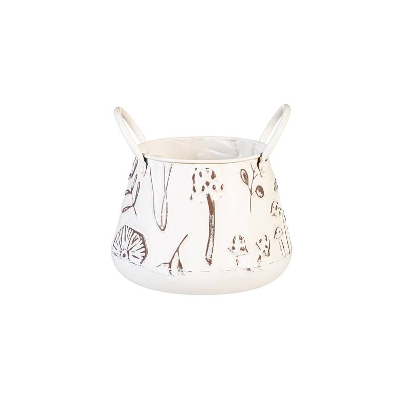 9" Embossed Mushrooms Planter with Handles, Nested Set of 2