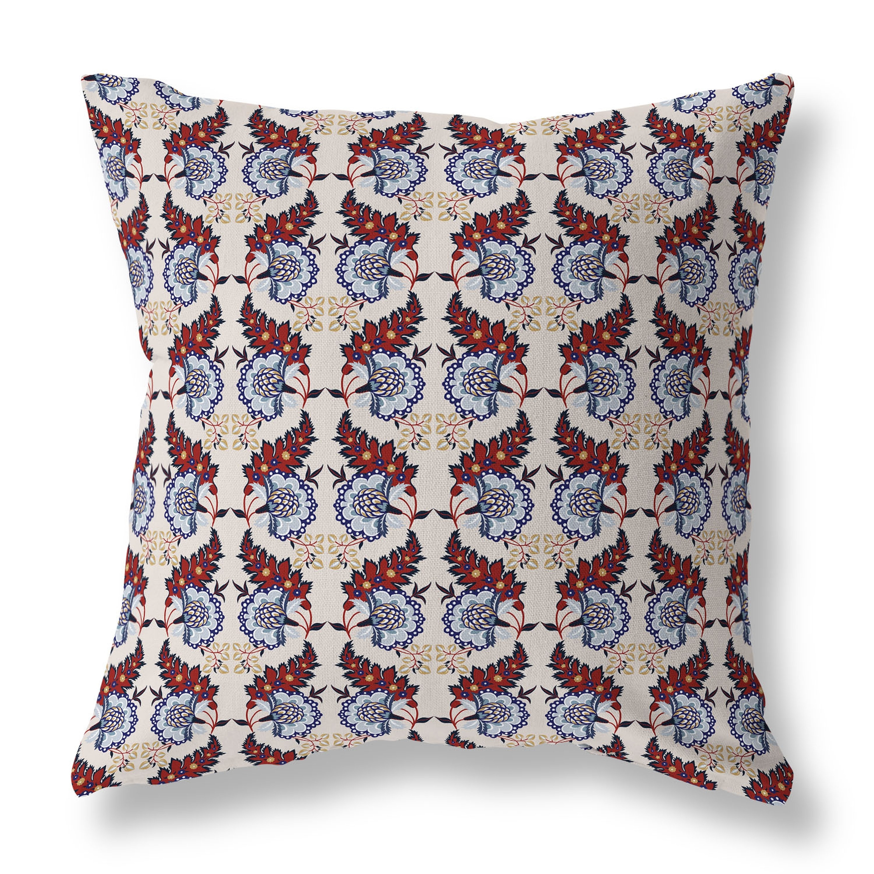 Red And Blue Botanical Bouquet Faux Suede Throw Pillow