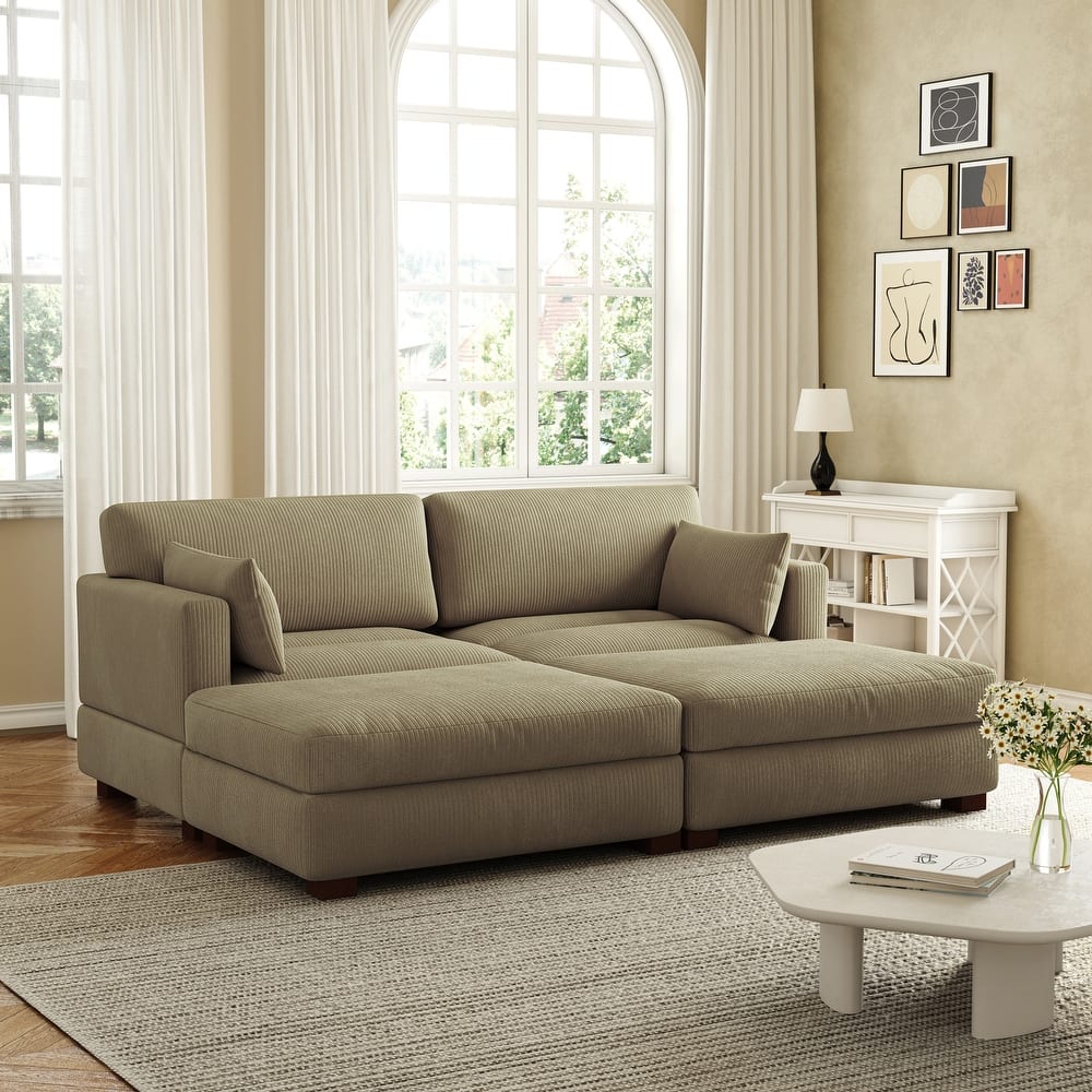 Corduroy Modular Sectional Sofa Deep Seat Corner Sofas & Ottomans