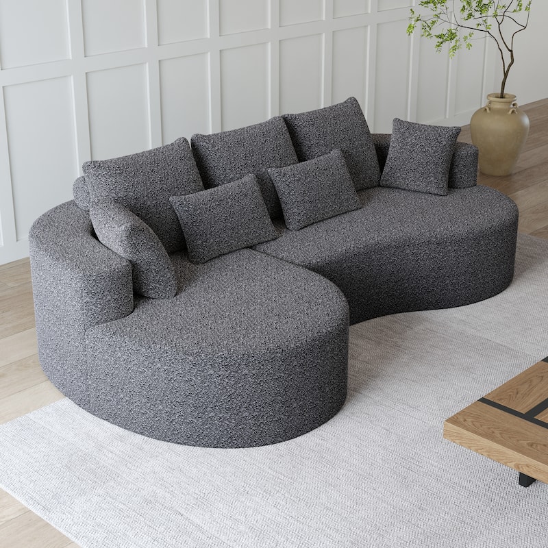 L-Shaped Curved Cloud Sectional Couch, Oversized Chenille Upholstered 4-Seater Sofa, Full Compressed Corner Sofa with 7 Pillows