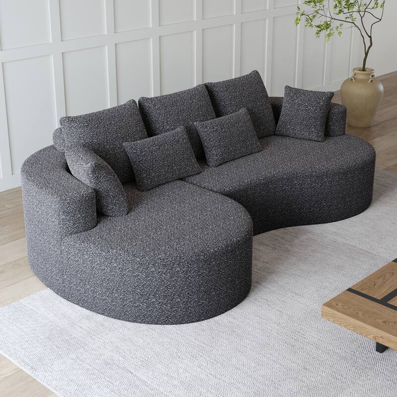 Modern Free Combination Chenille Extra Deep & Wide 4-Seater Sectional Sofa with 7 Pillows