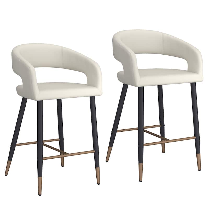 Modern Faux Leather and Metal 26" Counter Stool, Set of 2