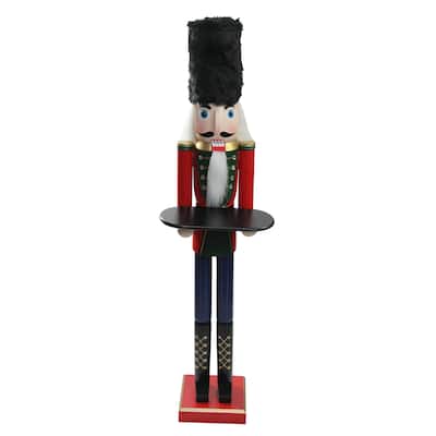 48.25" Red and Black Christmas Butler Nutcracker with Tray