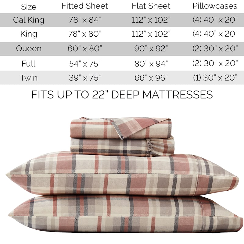 Highland 300 Thread Count Cotton Extra Deep Pocket Plaid 4-piece Bed Sheet Set