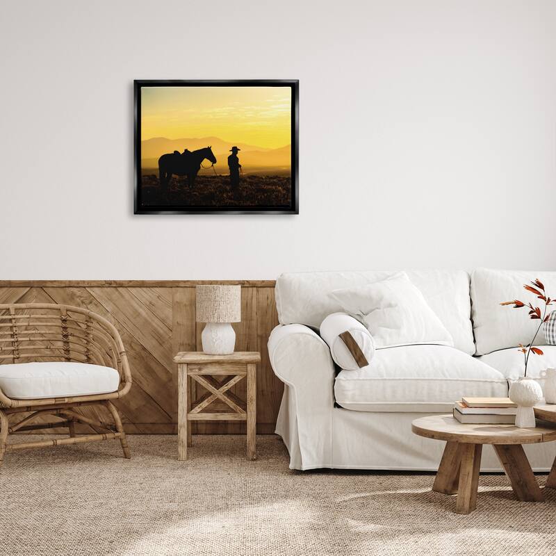 Stupell Cowboy Sunset Landscape Framed Floater Canvas Wall Art Design by PBurchettePhoto