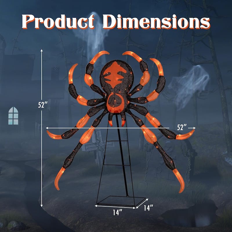 52" Halloween Spider Decoration Lighted Spider on Stand w/ 80 LEDs