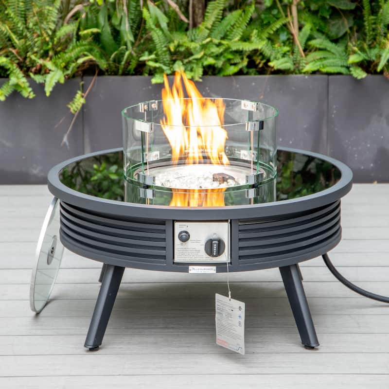 Walbrooke Modern Round Aluminum Frame Fire Pit Table with Powder-Coated Finish, CSA-Certified, and Tempered Glass - 29
