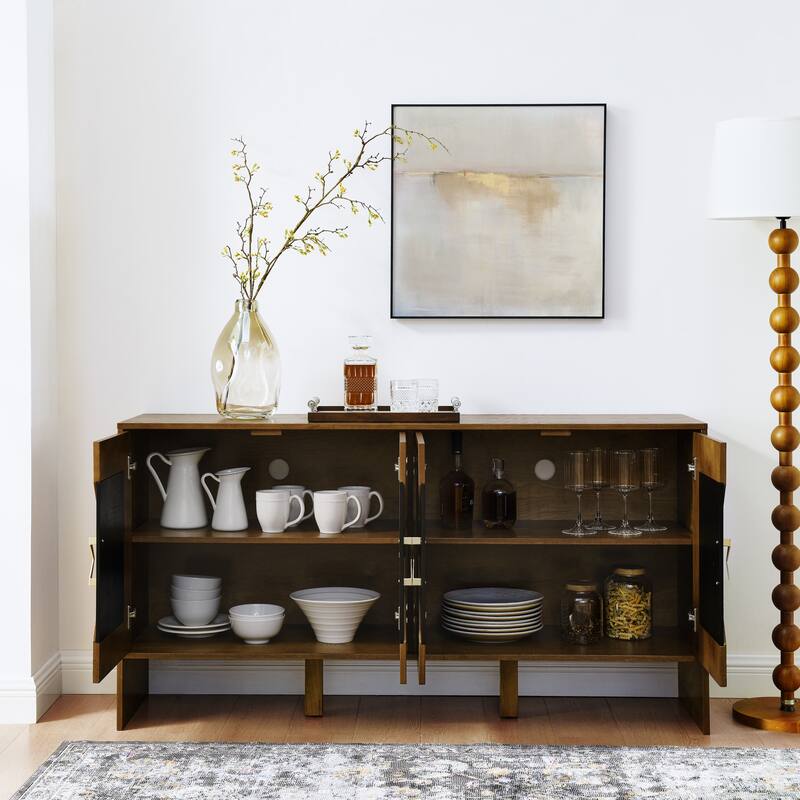 60" Mid Century Modern Sideboard Buffet Cabinet with Storage, TV Media Console, Storage Cabinet with Geometric Pattern