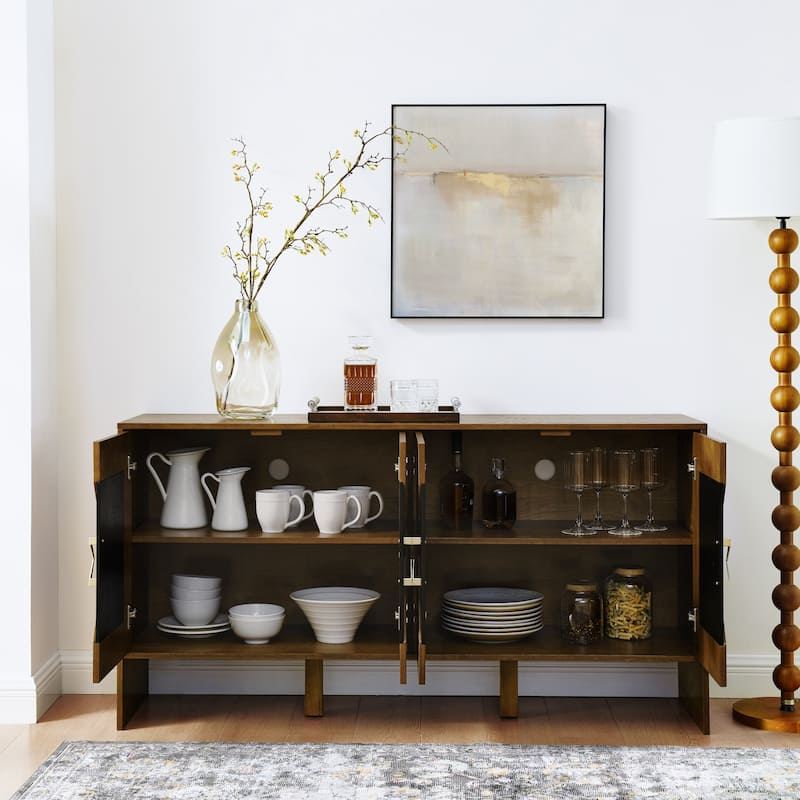 Sideboard Buffet Cabinet with Storage, TV Media Console with Adjustable Shelves, Storage Cabinet with Solid Wood Legs