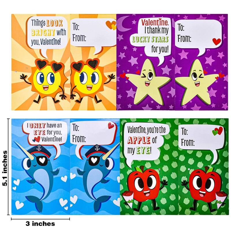 28 Packs Kids Valentines Cards with Telescopes for Kids' Valentine's Classroom Exchanges and Party Favors. - Multi