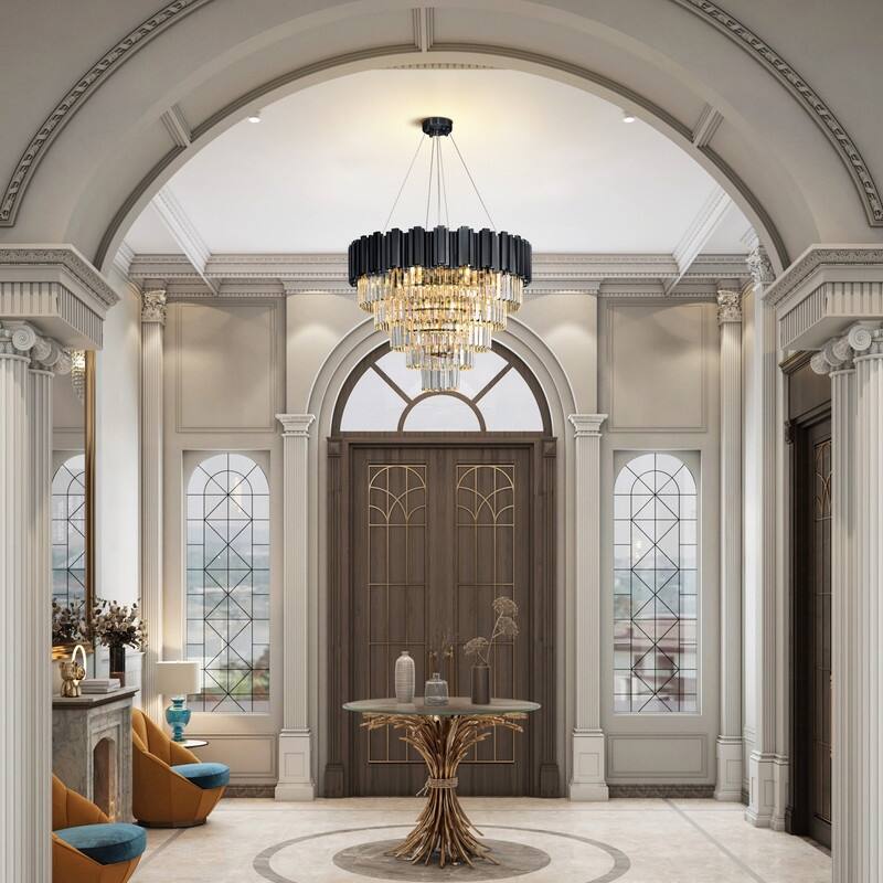 KAYLA Large Crystal Chandelier - 35.4"Modern 6-Tier 17-Light Chrome Ceiling Light, Luxury K9 Crystal