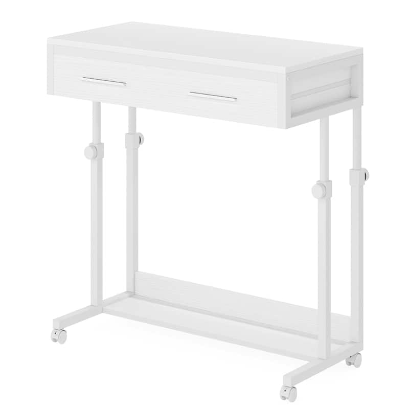 Adjustable C Table Portable Desk with Drawers and Wheels, Mobile Couch Desk