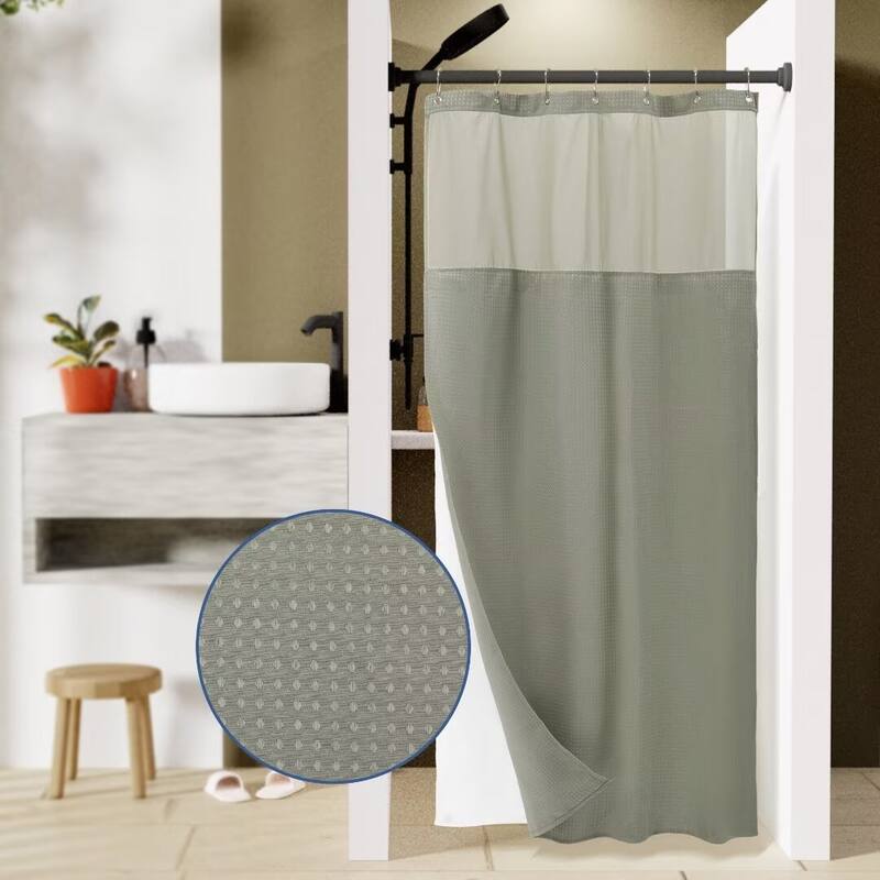 Waffle Weave Shower Curtain with Snap-in Liner 12 Hooks Included