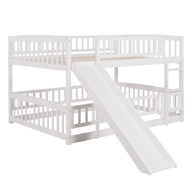 Full Pine Bunk Bed with Slide and Fence Door