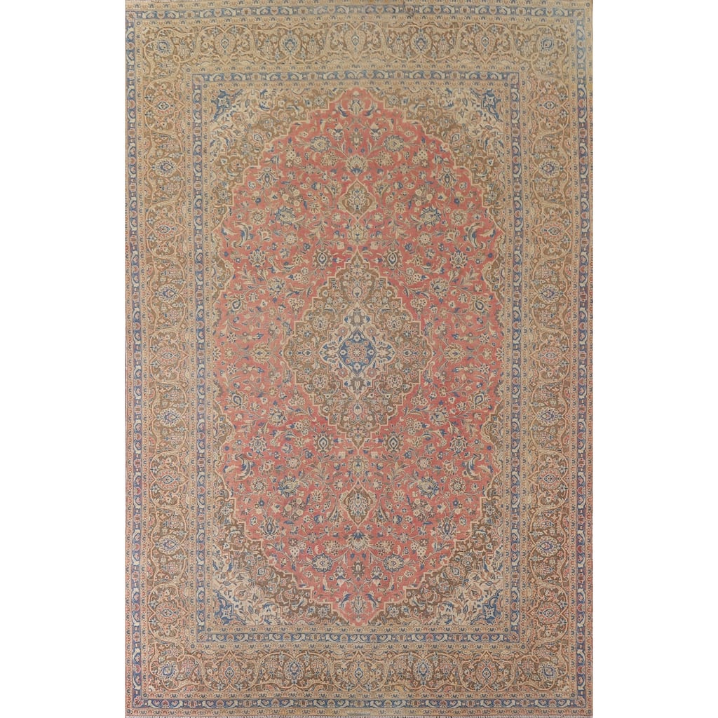 Traditional Kashan Persian Antique Area Rug Hand-knotted Wool Carpet - 9'9" x 13'1"