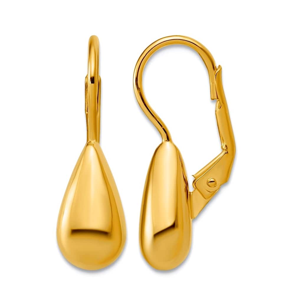 Curata 925 Sterling Silver Italian Rhodium or Gold Plated Teardrop Leverback Earrings - 24x8mm