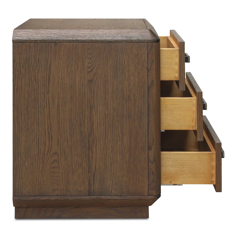 NADAAL STUDIOS Rosara Brown Solid Oak and Veneer 3-Drawer Nightstand with Iron Handle