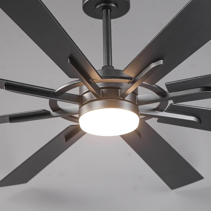 72" Matte Black Large Windmill Farmhouse Integrated LED Ceiling Fan with Light and Remote - 72"Wx12.8"H