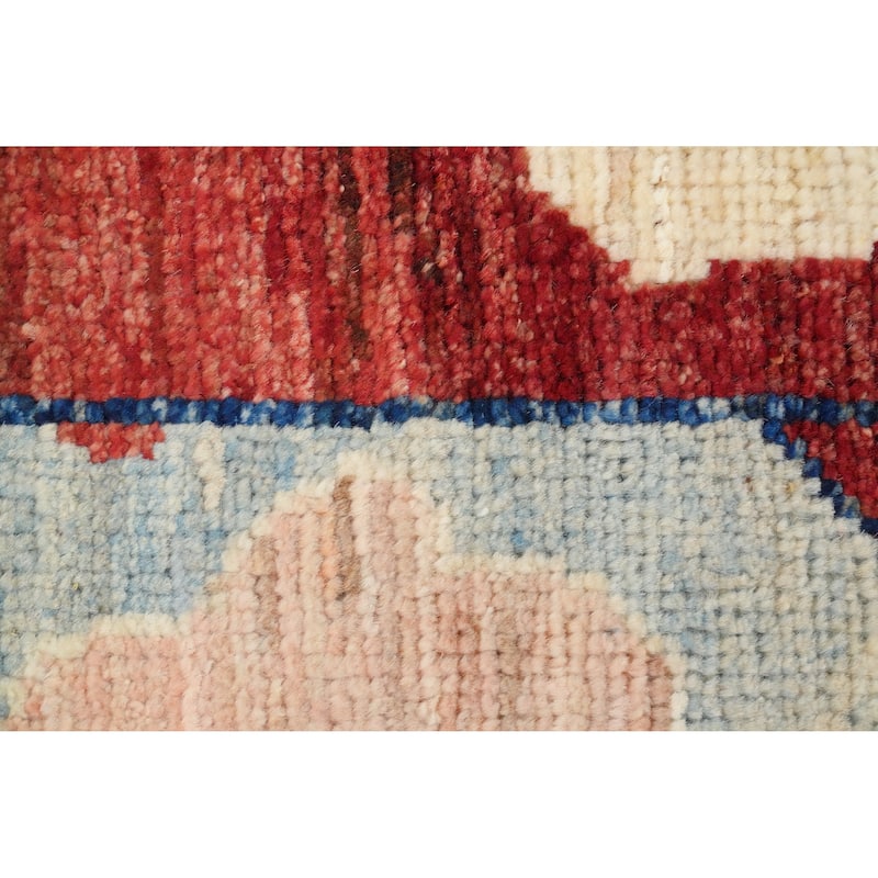 Hand Knotted Oriental 100% Wool Carpet Transitional Floral Navy Blue & Blues Oushak Area Rug - 6' 9'' X 5' 1''